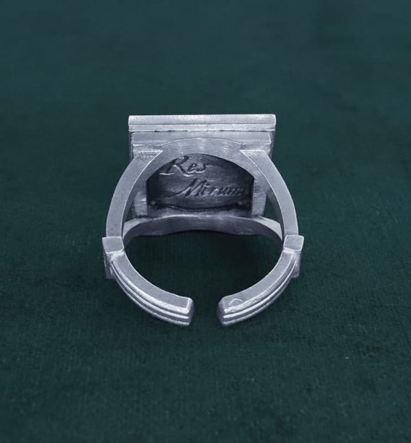Bague carrée avec scarabée-punaise arlequin dans petit cadre entomologique en argent 925 fait main vue dos | Res Mirum