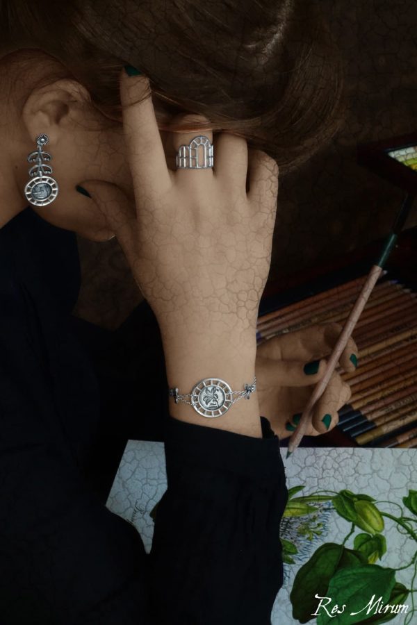 Bracelet rond lys, bague architecture d'orangerie & boucles d'oreilles belladone en argent massif de fabrication artisanale | Res Mirum