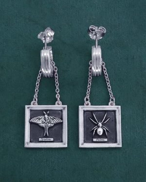 Boucles d'oreilles papillon & araignée dans leurs cadres carrés esprit Cabinet de Curiosités | Res Mirum