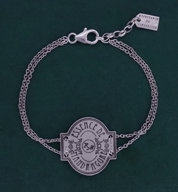 Bracelet étiquette de pharmacie gravure "essence de mandragore" esprit Harry Potter, fantastique en argent | Res Mirum