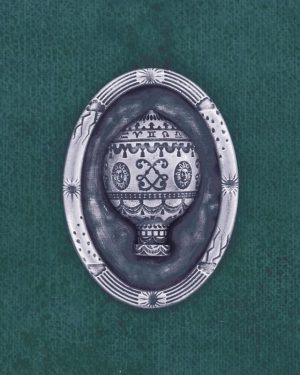Broche esprit aérostat ancien Louis XVI dans son cadre ovale à motifs de ciel en argent massif fait en France | Res Mirum