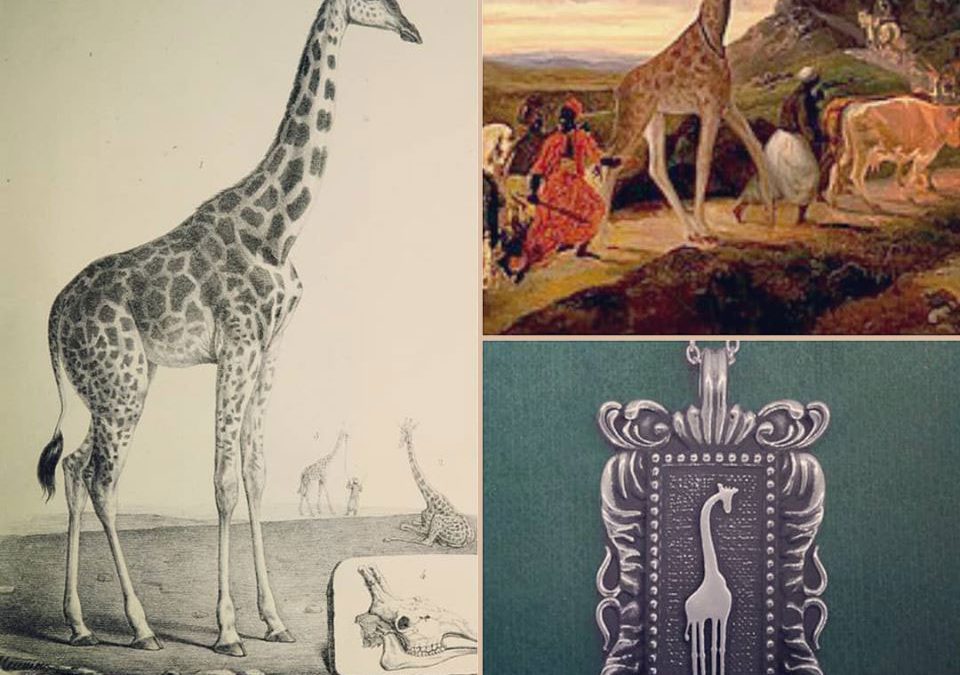 Ambiance du pendentif girafe, inspiré des muséums et des Cabinets de Curiosités