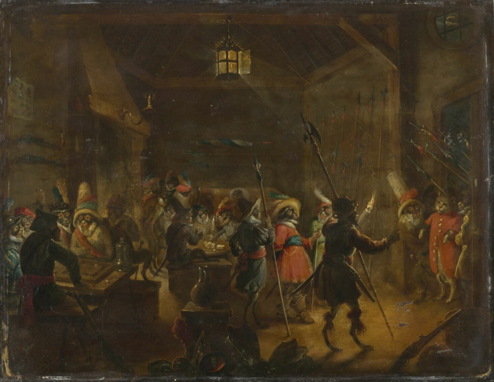 Singes jouant aux cartes, suiveur d'Abraham Teniers, moitié du xviie siècle.